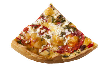 Slice of pizza isolated over white background