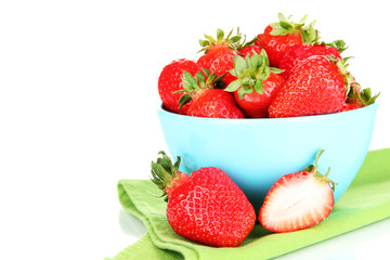 Fresh strawberry in bowl isolated on white