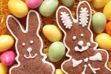 Easter gingerbread cookies and candy eggs