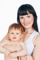 Mom and baby, on a gray background