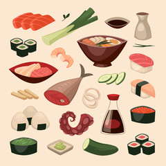 Japanese food. Objects set