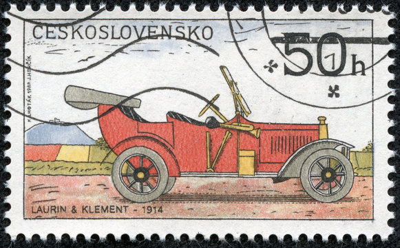 stamp shows old-time classical car Laurin and Klement