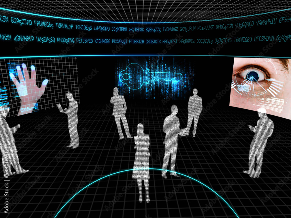 Aufkleber Silhouettes made of computer data with display screens
