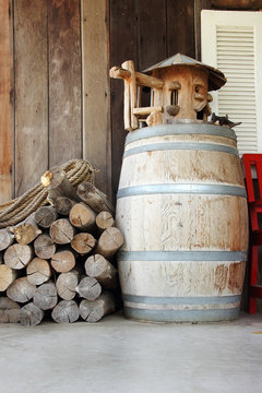 Wooden drum and logs