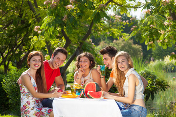 Cheerful friends at the park.