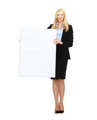 businesswoman with white blank board