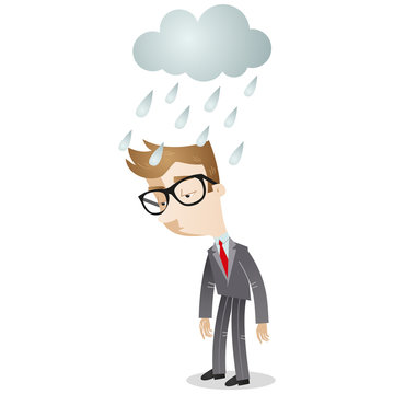 Businessman, cloud, rain, depressed, sad, disappointed