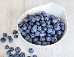 White bowl cup with fresh ripe blueberries