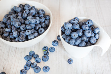 White bowl cup with fresh ripe blueberries
