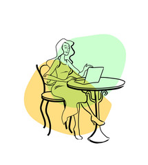 drawing a girl sitting at a computer