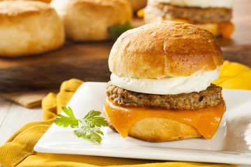 Homemade Egg Sandwich with Sausage and Cheese