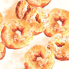 Watercolor seamless background with donuts