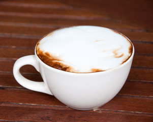 hot coffee on table