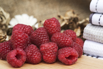 Macro image of fresh Summer raspberries