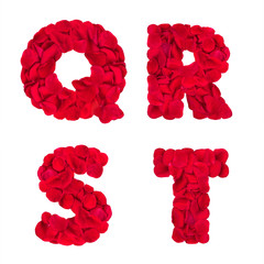 Words "Q" "R" "S" "T" made of rose petals