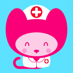 Kawaii little pink girl cat nurse doctor