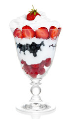 Natural yogurt with fresh berries isolated on white