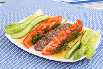 Salami and vegetables