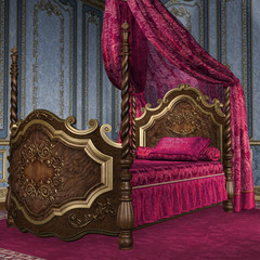 Barokowe łóżko z baldachimem - obrazy, fototapety, plakaty