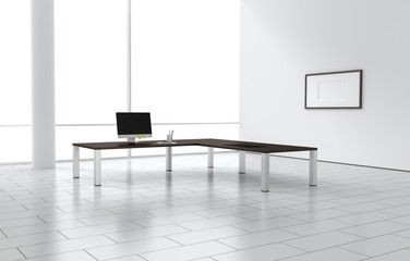 Raum mit Tisch und Computer für Unternehmen hell modern groß
