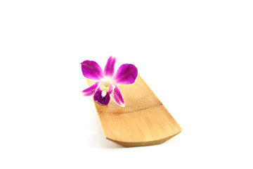 Obraz na płótnie Canvas Purple orchid in bamboo dish.