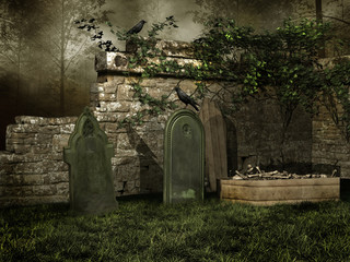 Średniowieczny cmentarz nocą