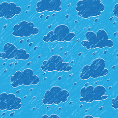 Blue sky, cloud, drop and grunge rain. Seamless background