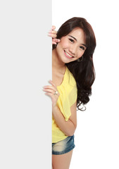 beauty asian model with blank board