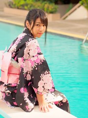 Pretty girl wearing Japanese kimono