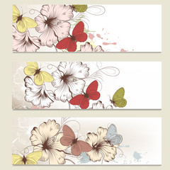 Brochure vector set in floral style with butterflies