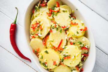 Baked potatoes with lemon zest and chili pepper