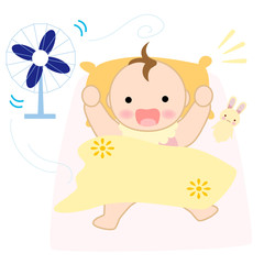 お昼寝する赤ちゃん　目覚める　起きる