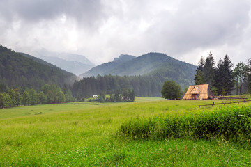 Wooden hut under Tatra mountains in Zakopane, Poland