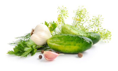 Preparation of cucumbers and greenery is to canning
