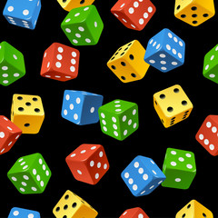 Vector dice seamless pattern isolated on black background