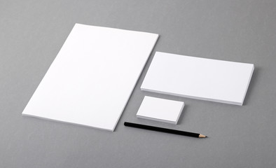 Blank basic stationery. Letterhead, business card, envelope