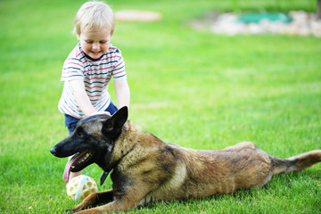 little boy with dog