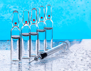 Medical ampoules and syringe