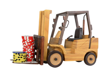 Forklift with gambling chips and cards