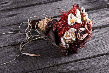 dry flower wedding  bouquet on vintage old wood