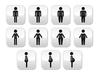 Man and women body type buttons - slim, fat, obese, thin