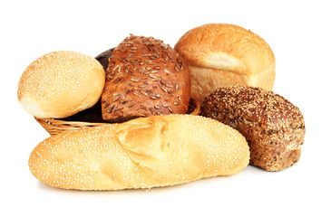 Variety of bread isolated on white