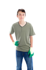Fototapeta premium Young gardener with gloves