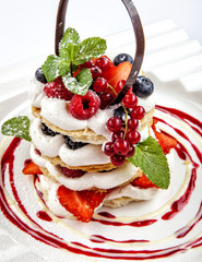 Beautiful decorated cake, heart with strawberry