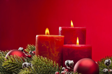 Red advent wreath with candles