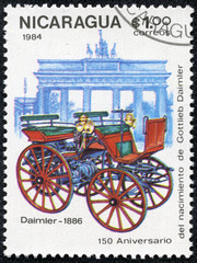 Fototapeta na wymiar Stempel drukowane w Nikaragui pokazuje Daimler 1886