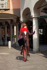 business woman go to work in monocycle © alexandre zveiger