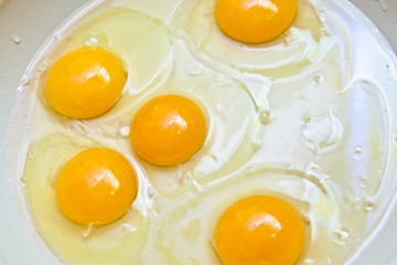 Crude protein and egg yolk in a frying pan
