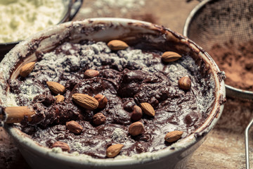 Closeup of homemade chocolate with almonds