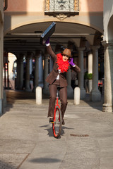 business woman go to work in monocycle © alexandre zveiger
